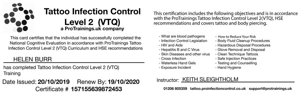 Tattoo Infection Control Certificate